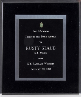 1984 Joe DiMaggio Toast Of The Town Award Presented To Rusty Staub (Staub LOA)